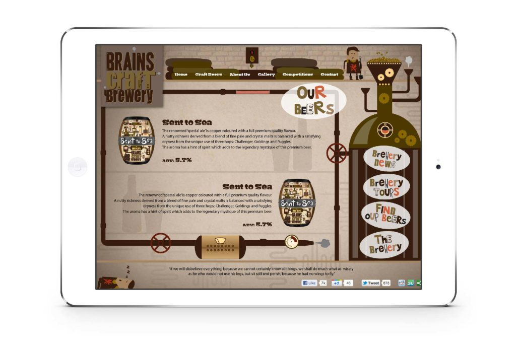 Brains Craft Brewery site on an iPad